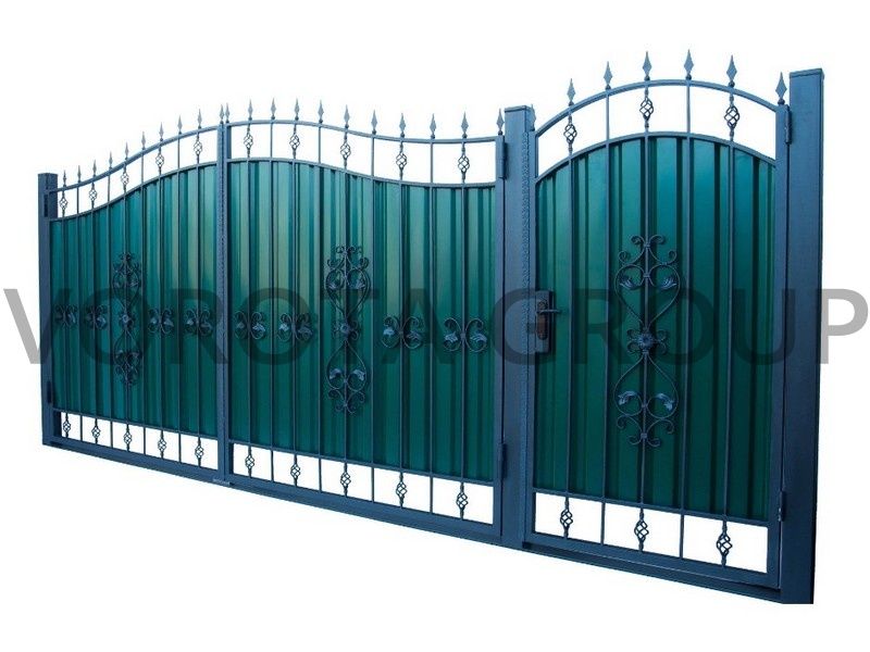 Распашные ворота с элементами ковки 3000x2100 зеленый
