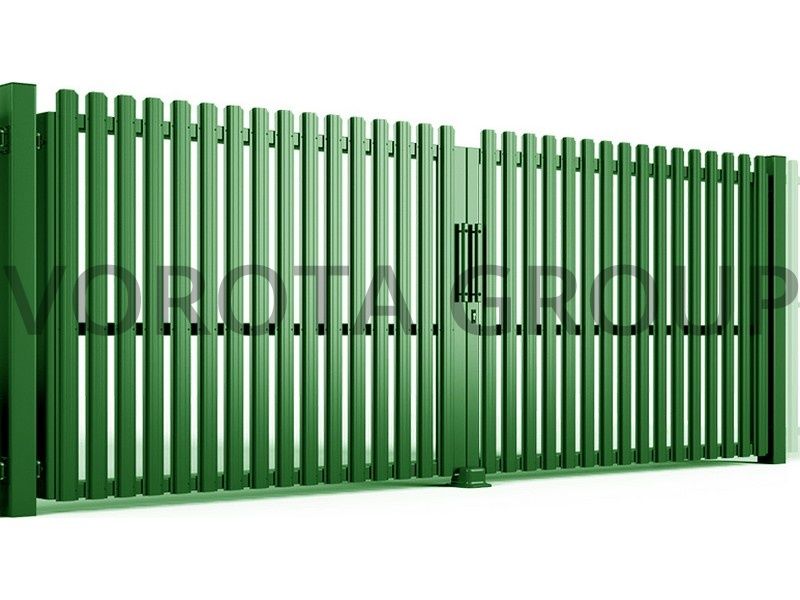 Распашные ворота из евроштакетника зеленые 3000x2100